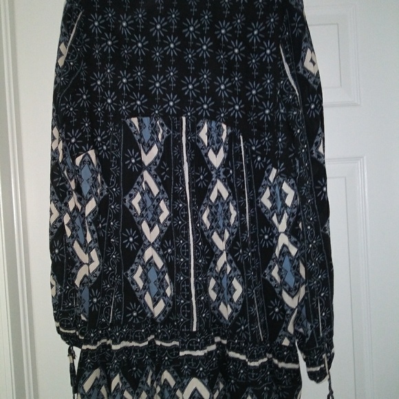 Free People Deep V tunic/peasant top navy/cream M - Picture 4 of 5